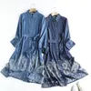 Casual Dresses Autumn Denim Embroidery Dress Women Lapel Collar With Belt Skirt Long Sleeve Loose Shirt Retro Spring D39553QC