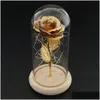 Dekorativa föremål Figurer 24K Gold Foil Rose Glass ER med LED -ljus Creative Valentines Day Gift Decoration 230809 Drop Delive DHFR7