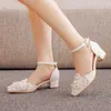 Dress Shoes Crystal Queen Rhinestones Block High Heel Sandals White Pearl Wedding Bridal Pointed Toe Buckle Strap Women Pumps H240409 FWMY