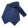 Hitie Silk Blue Yellow Dots Mens Ascot Tie Hanky manchetknopen Set Jacquard geweven zelf Cravat voor mannelijke bruidegomsmannen bruiloftsbedrijf240409