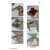 Bandringe Vintage Cluster Van Essigner Kupfer mit 18K Gold plattiert rote Mutter der Perlenblume vier Blattklee Charm Ring für Frauen DHMDL