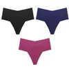 Kvinnors trosor Trowbridge 3st/Set High midjen Sömlösa thongs Silk Satin Kvinnliga underkläder Sexig underkläder V-COMT Comfort G-strängar