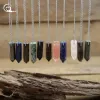 Natuursteen zeshoekige punt hangers zilveren kleur ketting genezing kristal kwarts stick bullet sieraden voor mannen vrouwen QC3346