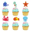 24pcs Ocean Sea Sea Animal Toppers Seahorse Starfish Fish Cake Flags Under the Sea Sermiraim Sirène Birthday Party Cake Decoration