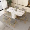 Beweegbare vouwbare eettafel met opbergrek en 2 laden uitbreidbare veelzijdige keukentafel en metalen vouwbare eetkamerstoelen