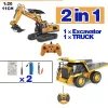 2.4G 11 Channels RC Excavator Dump Bulldozer Cart Trucks Bulldozer Alloy Vehicle Remote Control Car Excavator Gift Toy for Boy