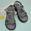 Sandalen schnell trockener Sommer Herren echter Leder Männer Strand weich bequeme Watschuhe im Freien, All-Match Coole Roma Flats