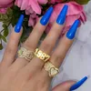 Gold Silver Color CZ Heart Ring Silver Color Full Iced Out Bling Cubic Zircon Hearts Ring Hip Hop Punk Men Women Jewelry 240409