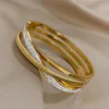 Bangle Allyes Winding Rhinestone Chain Elastic Gold Silver Color Salão de aço inoxidável Bracelets para mulheres acessórios de moda