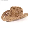 Cappelli larghi cappelli da secchio Cappelli da secchio estivo da uomo e cappello da donna fatto a mano da donna Cappello da cowboy Western Gatto di paglia larga Brown Brown Beach Sunda da sole BACCHI