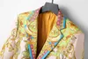 Роскошный бренд золотой барочный принт Blazer Slim Fit Men Blazer Сценея ткани Свадебное платье Свадебное платье мужское золотое пиджак 240329