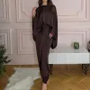 Stylish Vintage Solid Lace-Up Top and Kirt Elegant Bat Wing Sleeve Party Suit Casual Satin Shawl Oregelbundet Office Tvådelar Set