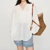 Women's Blouses Elegant White Hollow Out Embroidery High End Y2K Clothes Fashion Long Sleeve V Collar Loose Shirt Holiday 2024