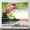 Schwarzer Steingrün Bambus Zen Wandteppich lila Orchidee Spa Wandteppiche Japanische Gartenlandschaft Wand Hanging Home Room Room Dekor Dekor