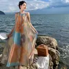 Casual jurken gedrapeerde dye dye chiffon gewaden voor vrouwen 2024 mouwloze eenvoudige vakantie zomer Franse vakantie stijl jurk losse lange kleren