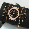 Orologi da polso 5 pezzi da donna orologio in quarzo in pelle nera e set di braccialetti casual elegante