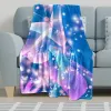 Yatak polar battaniye, yatak odası kanepe zemini için dekoratif, kelebek mor mavi sanatsal