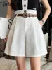 Jielur Khaki White Shorts For Women Summer Koreaanse Wijd been los Aline Casual Belt Cargo Short Pants vrouwelijke SXXL 240409