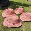 Szerokie brzegowe czapki wiadra kapelusze nowe różowe puste splot kowbojowy kapelusz słomka gwiazda jazzowa słomka panama papierowy trawa zachodnia dżinsowa kapelusz moda hurtowa hurtowa y240409