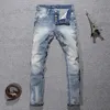 Jeans masculin style italien mode jeans jeans rétro bleu clair élastique slim slim jeans jeans bouillons hommes pantalon pantalon de créateur vintage pantalon t240409