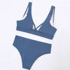 Kvinnors badkläder Kvinnor Baddräkter Kvinnor Randiga Push Up High Cut Hight Midje Halter Bikini Set Two Piece Swimsuit Summer Female Bathing
