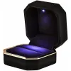 Nova caixa de jóias de jóias de gabinete de veludo de veludo de veludo da caixa de anel duplo com luz LED para caixas de anel de noivado de proposta de proposta