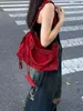 TOTES RETRO RED -PUSSERUNG MITTEIL AGES SABE Damen 2024 Großkapazität Tasche High -End -Handtasche Crossbody Motorrad für westliche Art und Weise