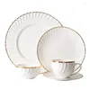 Plates Gold Edge Ceramic European Style Dinner Steak Household Tableware Coffee Cup Modern Solid Color Restaurant