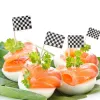 24/48pcs Racing Flag Toothpicks Checkered Flag Picks Appetizer Toothpicks Fruit Sticks for Cocktail Party - Black and White