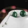 Dangle Earrings Long 2024 Natural Stone Carving Green Jade Emerald Handmade Seedpod Of Lotus Genuine 925 Sterling Silver Jewelry Women