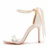 Kledingschoenen kristal koningin sexy hoge hakken pompen vrouwelijke stiletto enkelband sandalen zijden lint witte vrouwen bruiloft H240409