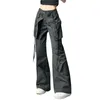 Women's Pants Y2K Long Mid Waist Women Loose Cargo Pant Comfortable Black Solid Color Vintage Relaxed Fit Drawstring With Large Pockets