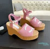 Designer -Vrouwen zomer open teen platform houten zool sandalen weven crossband chunky hieled