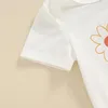 Kleidungssets Baby Girl Birthday Set Brief Druck kurzärmeler Strampler mit floralen Fackelhosen und Stirnband 3 PCs Outfit