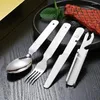 Ensembles de vaisselle 4 en 1 Portable en acier inoxydable Camping Spoon Fork Couteau et Ustensiles militaires ouvre-bouteilles