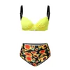 Women's Swimwear Push Up Women Vintage Swimsuit Two Piece Retro Shorts Strap Bra Set Ruched High Waist Bikini Bikinis 2024 Mujer