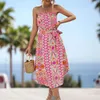 Sukienki swobodne vintage etniczny styl drukowany sukienka Sundress plaż