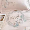 Bedding Sets Pink Vintage Rose Flowers Embroidery Princess Set 100S Egyptian Cotton Curve Edge Duvet Cover Bed Sheet Pillowcases