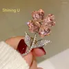 Brooches Shining U Pink Zircon Gems Floral Brooch For Women Fashion Accessory Gift