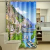 Shower Curtains 3D Scenic Seaside Town Pattern Waterproof Fabric Bathroom Washable Bath Curtain Products