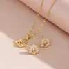 Pendant Necklaces Sparking Zircon Peacock Necklace Earrings For Women Female Daily Wear Stainless Steel Jewelry Sets Girls Party Gift