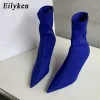 Boots Eilyken 2023 New Spring Autumn Stretch Fabric Women Ankle Boots Sexy Pointed Toe High Heels Fashion Female Socks Pumps Shoes