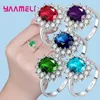 Cluster Anneaux Authentiques 925 Couleur argentée sterling Femmes Femme Bijoux de mariage Blancherie classique Fleur ovale Crystal de zircon cubique bric