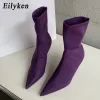 Boots Eilyken 2023 New Spring Autumn Stretch Fabric Women Ankle Boots Sexy Pointed Toe High Heels Fashion Female Socks Pumps Shoes