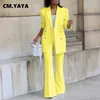 Cmyaya Basic Elegant Womens Tracksuit Blazers à deux poitrines et pantalon poussée droite correspondant à deux tenues de 2 pièces 240329