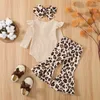 Zestawy odzieży Spring Baby Girl Ubrania Zestaw Fashion Urodzony niemowlę Solidny kolor żebrowane romperowe spodnie Pałąk napęd