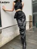 Lautaro Spring Autumn Autumn Cool Black Pu Leather Maxi Skirt Women with الظهر حزام الشق عالي الخصر مصمم فاخر طويل 2023