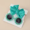 Hair Accessories 2Pcs/Set Cute Toddlers Baby Bow Elastic Band With Sunshade Protective Glasses Kids Solid Color