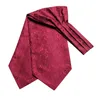 Hito Silk Red Burgundy Mens Ascot Tie Hanky ​​Mankietki Zestaw Jacquard Wheven Self Cravat dla męskich drużbów Wedding Business Event240409