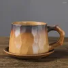 Mugs 1 Set Ceramic Coffee Cup And Saucer Japanese Retro Coarse Pottery Tea Porcelain Breakfast Milk Mug Ceramics